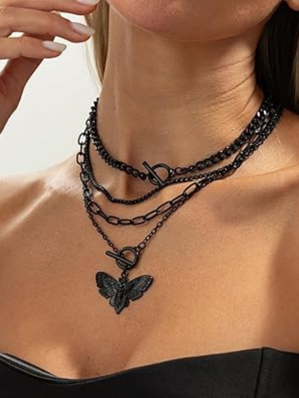 Gothic Layered Choker Necklace Pendant Y2k Black Butterfly Chains Punk